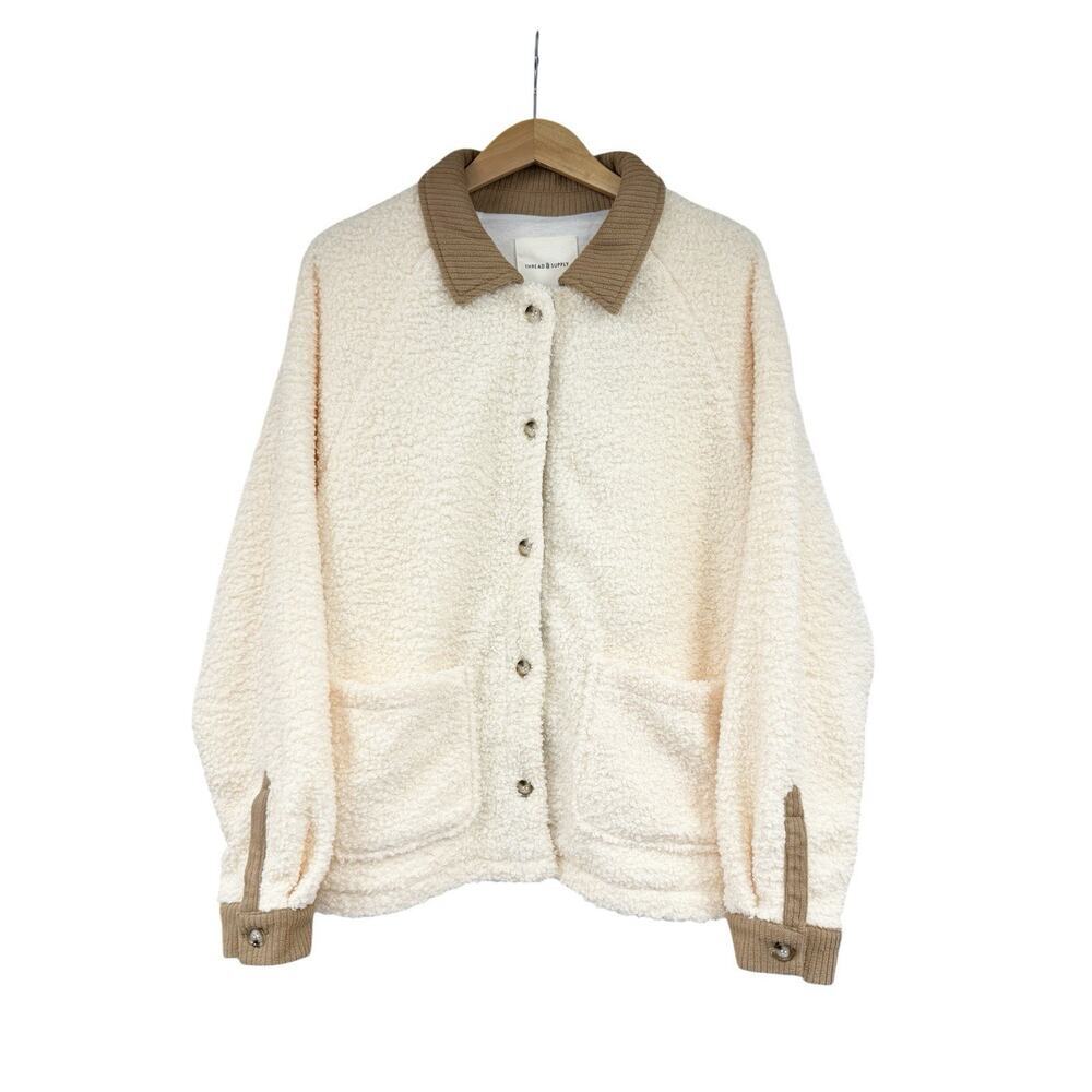 Thread & Supply Cream Faux Sherpa Collared Jacket Shacket Boutique Womens Large
